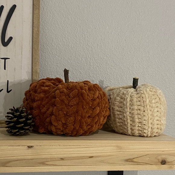 Handmade | Fall Velvet Crochet Home Decor Pumpkin - Picture 3 of 4